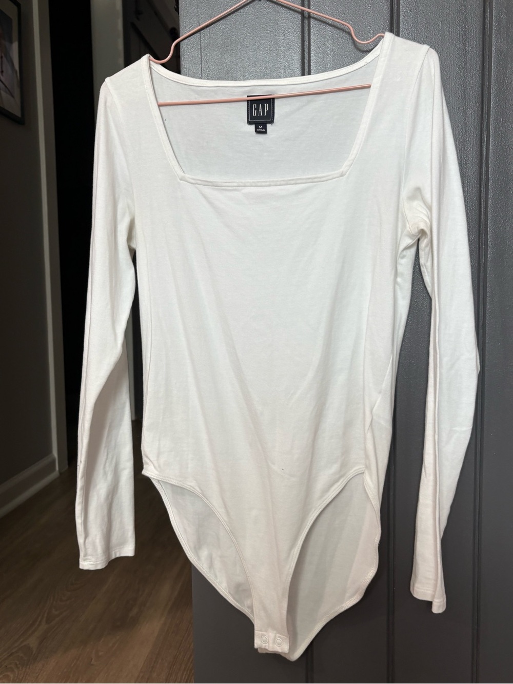 GAP White Long Sleeve Square Neck Bodysuit